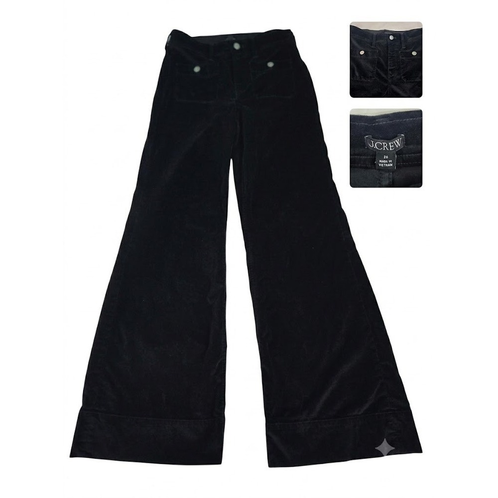 J.Crew Re-Imagined Black Velvet Wide Leg Pants Women 26 Flare Sailor Patch Pockt